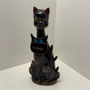 Artmark vintage 60s fire-molded clay black cat whiskey decanter
